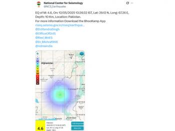 पाकिस्तान में 4.6 तीव्रता का भूकंप आया