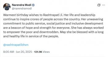 प्रधानमंत्री नरेंद्र मोदी ने राष्ट्रपति द्रौपदी मुर्मू को जन्मदिन की दी बधाई  