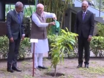 प्रधानमंत्री मोदी और मालदीव के राष्ट्रपति ने किया पौधारोपण 