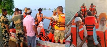 सीमावर्ती गांवों में बाढ़ में फंसे लोगों को बचाने के लिए जुटीं बीएसएफ की टीमें 