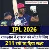 IPL 2026: राजस्थान ने गुजरात को जीत के लिए 211 रनों का दिया लक्ष्य