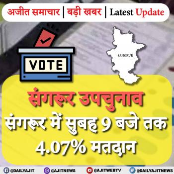 संगरूर उपचुनाव : संगरूर में सुबह 9 बजे तक 4.07% मतदान