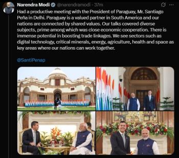 प्रधानमंत्री नरेंद्र मोदी ने पराग्वे के राष्ट्रपति से मुलाकात के बारे में ट्वीट किया शेयर 