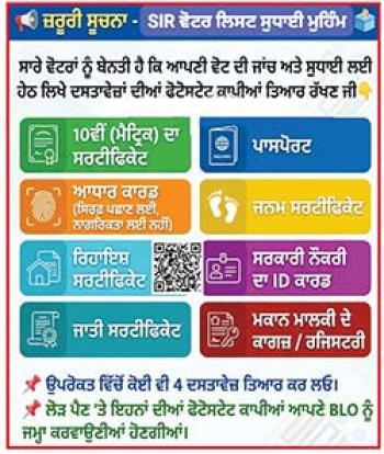 पंजाब में मतदाता सूचियों के विशेष गहन पुनरीक्षण की चुनौतियां